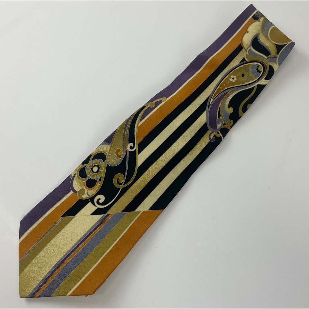 Vitaliano Pancaldi Mens Tie Necktie Tan Black Patterned Made in Italy Silk